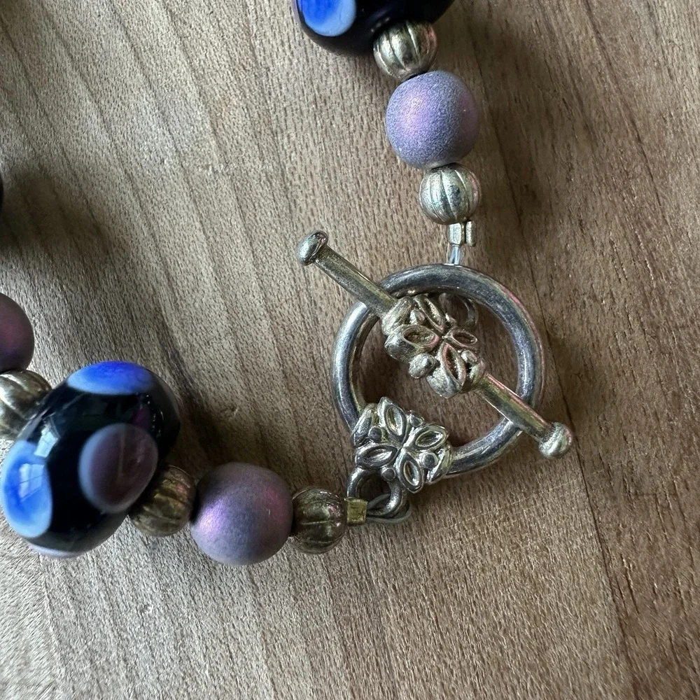 Vintage Artisan Beaded Necklace 18 Inch Match Earrings Set Lampwork‎ Art Glass
